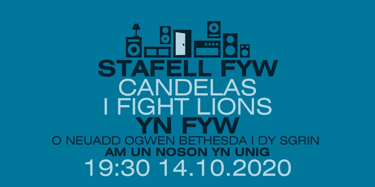 Ymunwch a ni yn fyw Nos Fercher.
Join us live Wednesday evening.
@Candelasband 
<a href="/ifightlions/">I Fight Lions</a> 
14.10.2020 7.30pm
am ddim / free

@LwpS4C <a href="/S4C/">S4C 🏴󠁧󠁢󠁷󠁬󠁳󠁿</a> <a href="/Y_Selar/">Y Selar</a> <a href="/C2BBCRadioCymru/">C2 BBC Radio Cymru</a>  

stafellfyw.cymru/?fbclid=IwAR0d…