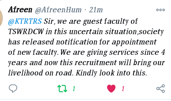 AffyVole's tweet photo. @KTRTRS 
@trsharish @RaoKavitha #supportguestfaculty https://t.co/GFPL9zJ5gV