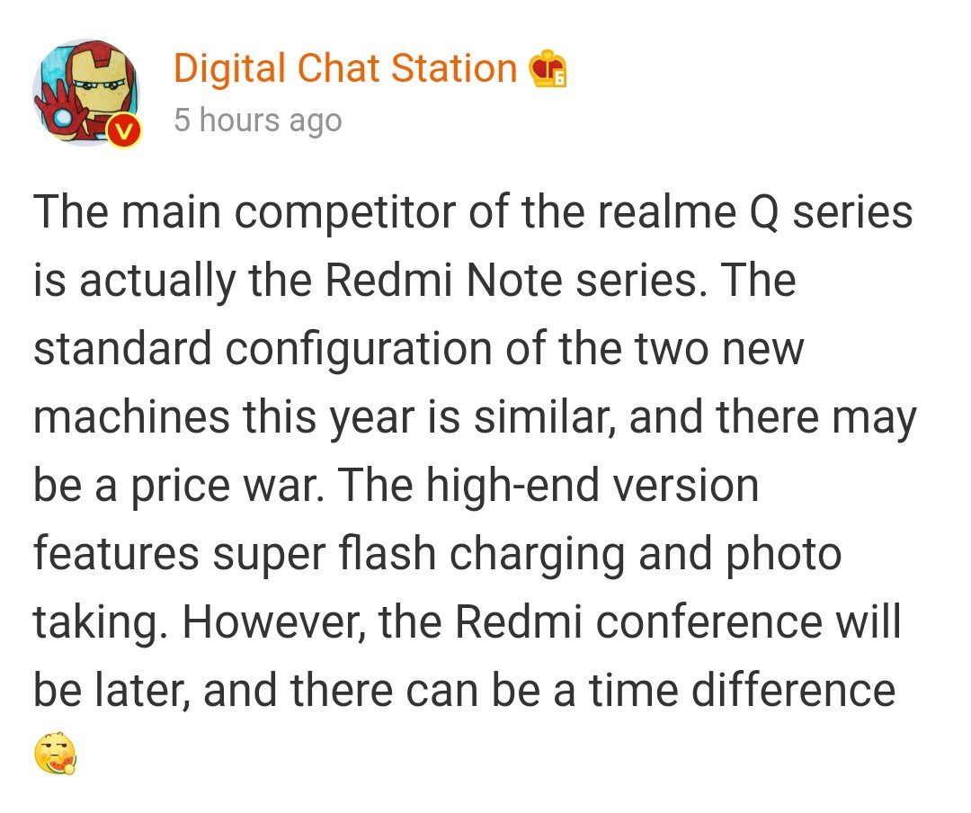 Sudhanshu1414's tweet photo. #realmeQ series will compete with #RedmiNote10 series.

BUT the "Redmi Note 10 series WILL NOT LAUNCH ANYTIME SOON!" 
Which I've said earlier :)
(2/2)
https://t.co/AlQUiZOlp1 https://t.co/mlU9d7PKq2