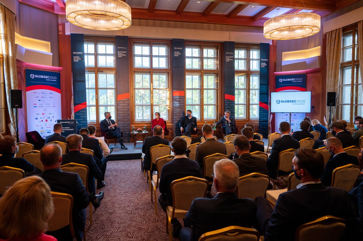 NBS_sk's tweet photo. Governor @KazimirPeter at the #TatraSummit2020 with Getrude Tumpel-Gugerell, former Vice-Governor @oenb and CEO @slsp_sk Peter Krutil discussing Monetary-Fiscal Double Act: Financing the Way out of #COVID19? with @tmnewsstream https://t.co/lrV0KM88Q6