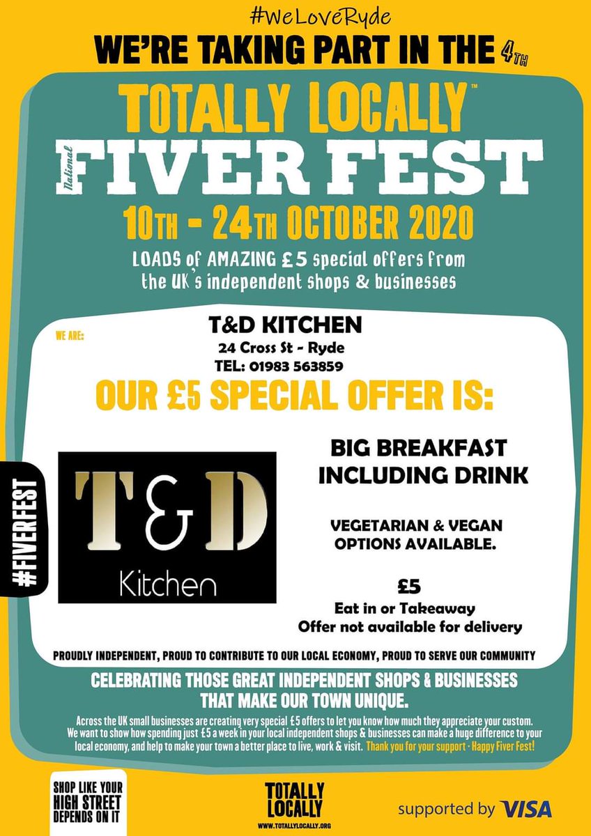Ryde #FiverFest deals incoming.
Where will you spend a fiver? 25/30
T&amp;D Kitchen 
#WeLoveRyde
#TotallyLocally
#Ryde
#cafe
#breakfast
#Eatout
#Isleofwight 
#Supportyourhighstreet 
<a href="/RydeTownCouncil/">Ryde Town Council</a>