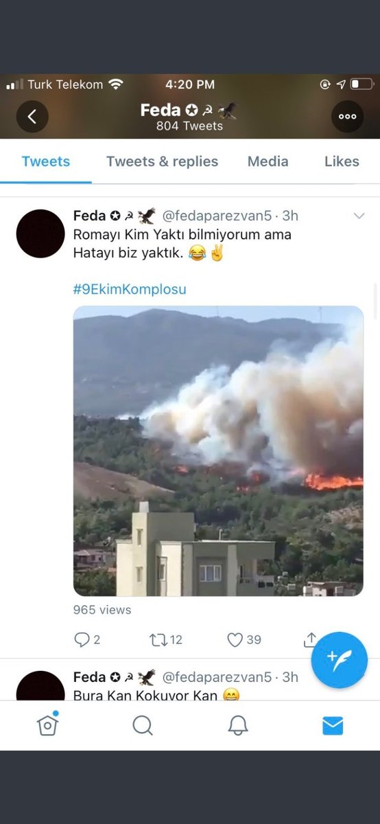 Hatay'daki yangınları "da" PKK terör örgütünün "Ateşin çocukları" adlı oluşumu üstlendi. 

Kendisini nerede konumluyor olursa olsun Terör ve terörist; iyiye, güzele dair her şeye düşmandır. 

Yazıklar olsun bunu yapana,

yazıklar olsun bu duruma -ne sebeple olursa olsun- susana.