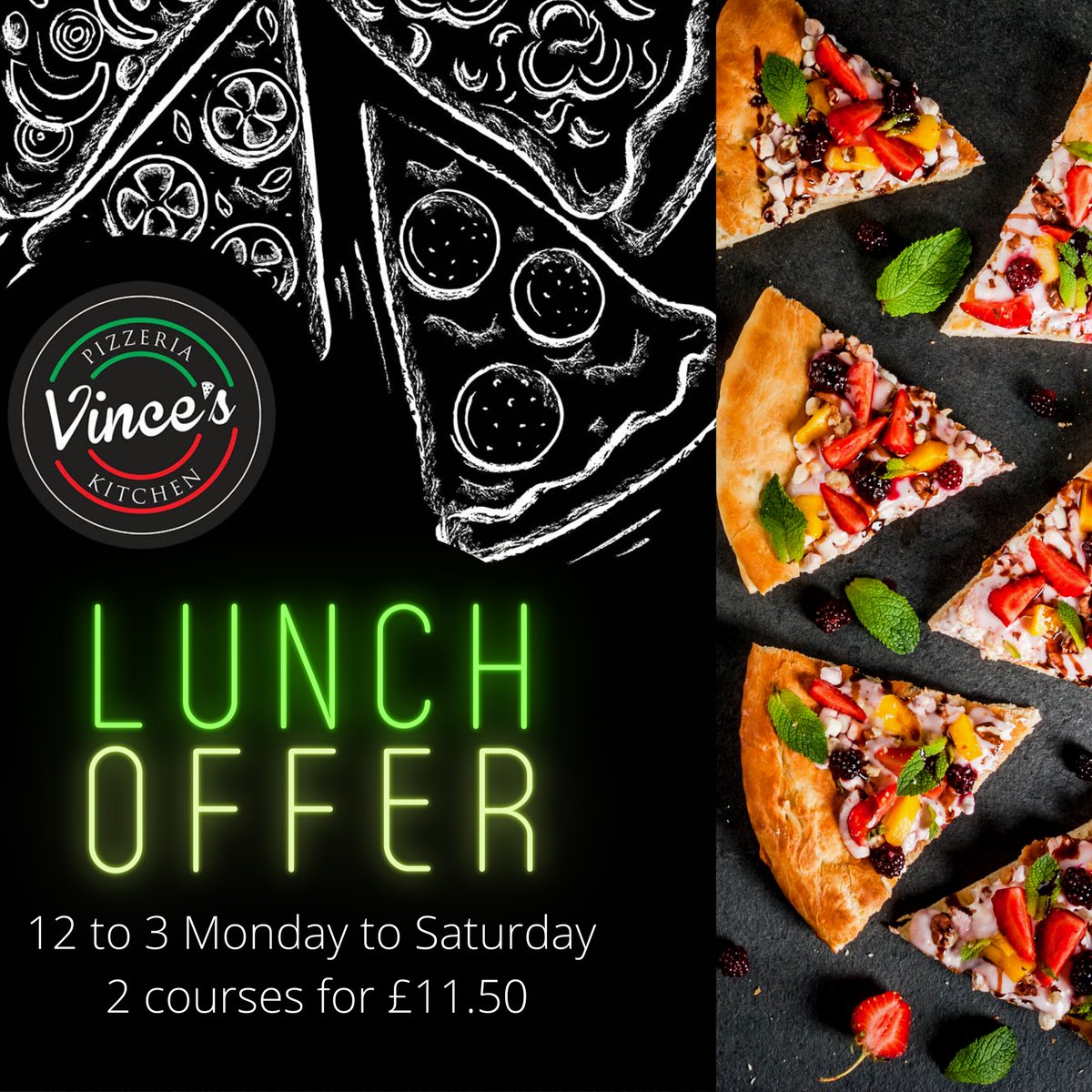 Special lunch menu now available between 12 and 3. Choose a starter and main or a main and dessert. 

#pizza #pizzadelivery #italian #pasta #roastdinner #sundayroast #cheshunt #fooddelivery