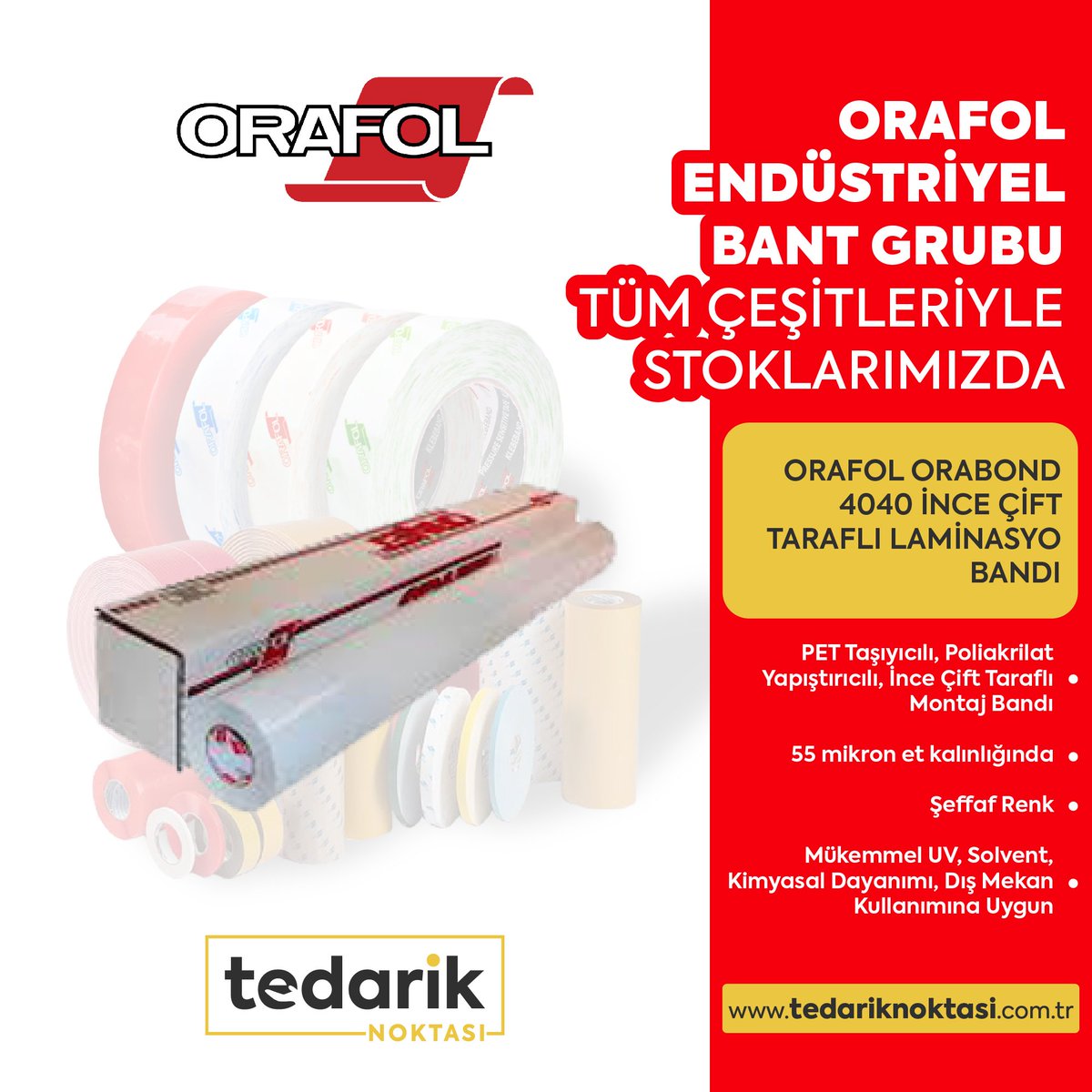 tedariknoktasi's tweet photo. #3M, #Orafol #Nitto #Soudal #Sika #Henkel #Loctite #TedarikNoktasi #tedarikci #VHB #çifttaraflıbant #montajbandı #UHB #Tesa #ACX #köpükbant #kolibandı #yapıştırıcı #foamtape #yerisaretlemebandı #pvcbant #vinilbant #silikonbant #lsetape #primer94 #4040 #4040d #orabond #akrilikbant https://t.co/nhOgw7Ebt7