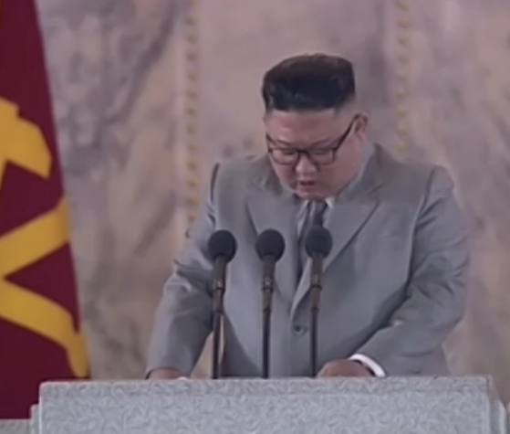 Kim Jong Un delivers remarks.