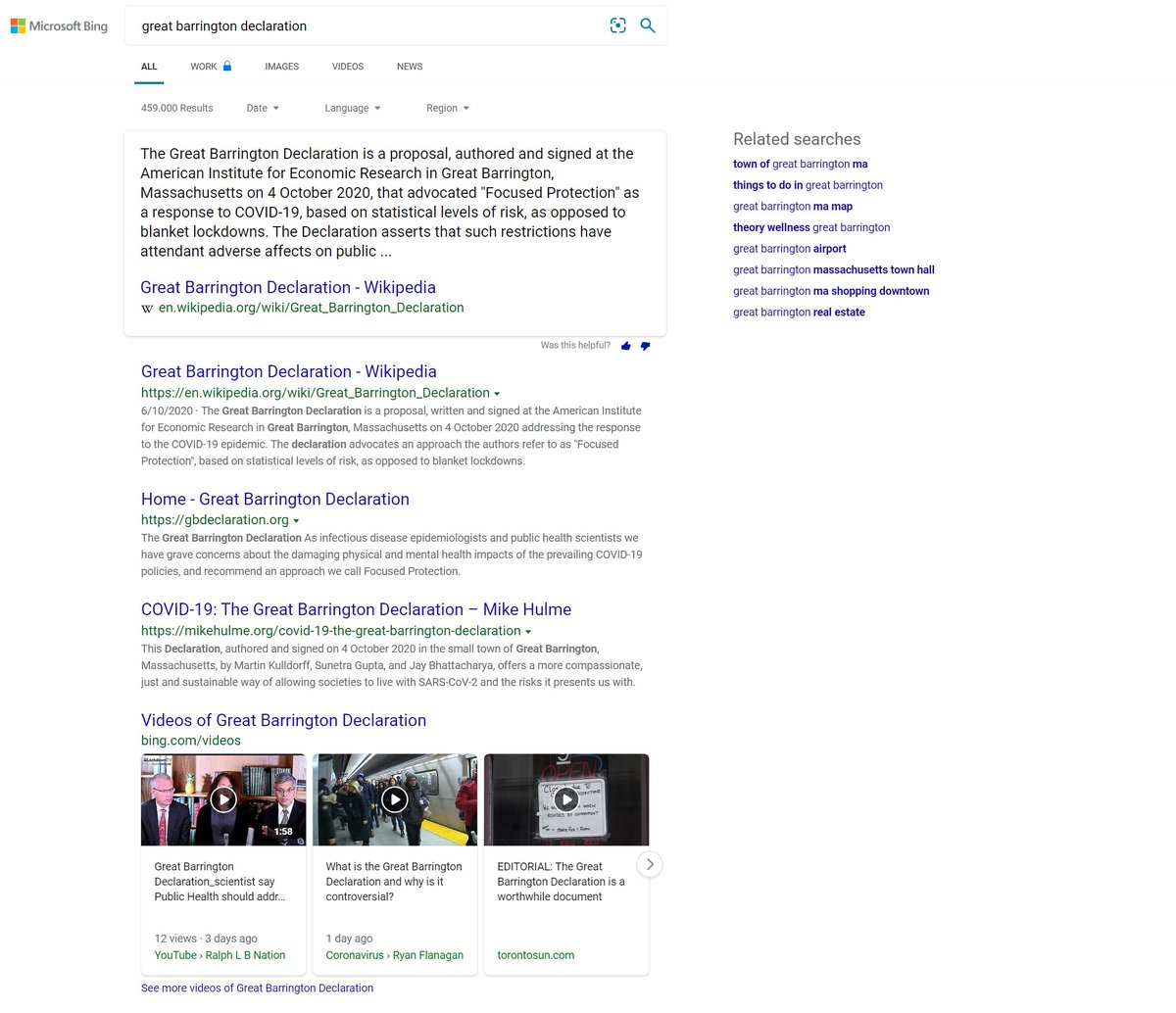 from the "make orwell fiction again" files:google has memory holed the great barrington declarationnot only have they wiped it from the top results, they have salted it with false claims about "climate denial"it's pure, simple propagandahere's bing (who plays it straight)