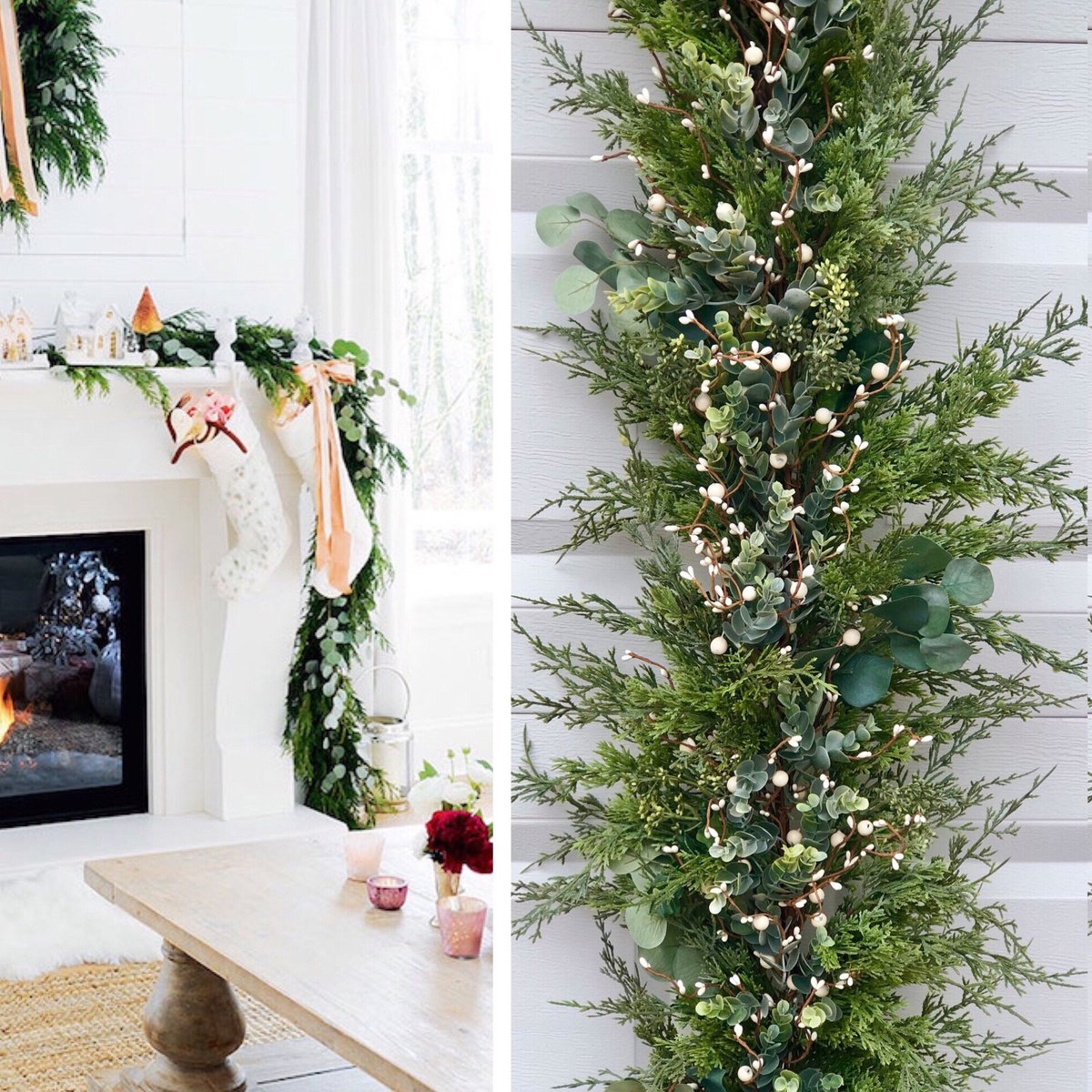 Christmas Garland, Eucalyptus garland, Staircase Garland , Mantle garland, garland, Christmas Decoration, Mantle Decor , Christmas Swag, etsy.me/3iOxTA6 #green #housewarming #christmas #red #christmasgarland #staircasegarland #christmasswag #holidaydecorations