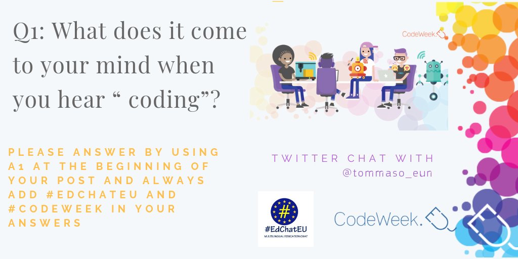 isabelbp's tweet image. Q1: E agora que xa nos coñecemos, comecemos coa primeira pregunta. Que significa a programación para ti? Anímate a responder a todas as preguntas que iremos publicando e engade calquera outra dúbida ou pregunta que teñas.
#EdChatEU #CodeWeek2020 #galiciancode @CAFIgalicia