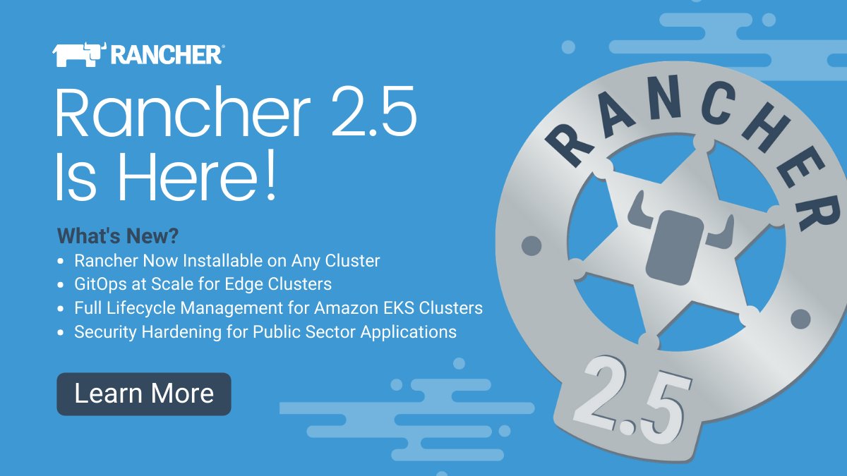 Rancher 2.5 is here. This release accelerates our "Computing Everywhere" vision with key new capabilities including an enhanced single cluster management experience, application deployment at scale and expanded cloud distribution support. #kubernetes 

hubs.ly/H0xvrwf0