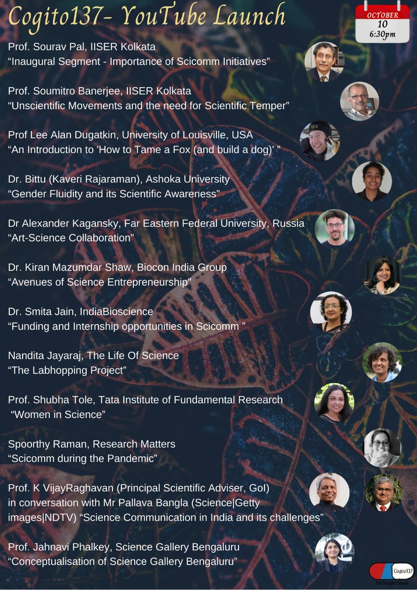 InScightIISERK's tweet photo. Cogito is going live on YouTube for ita grand launch within 100 minutes! Dont miss out on our array of exemplary speakers!
@iiserkol @LeeDugatkin @kiranshaw @SmitaJainIISc @nandita_j @shubhatole @RamanSpoorthy @kvijayraghavan
Join us in the event! Here: https://t.co/NaqS6kWDhu https://t.co/LTyiTFHHzH