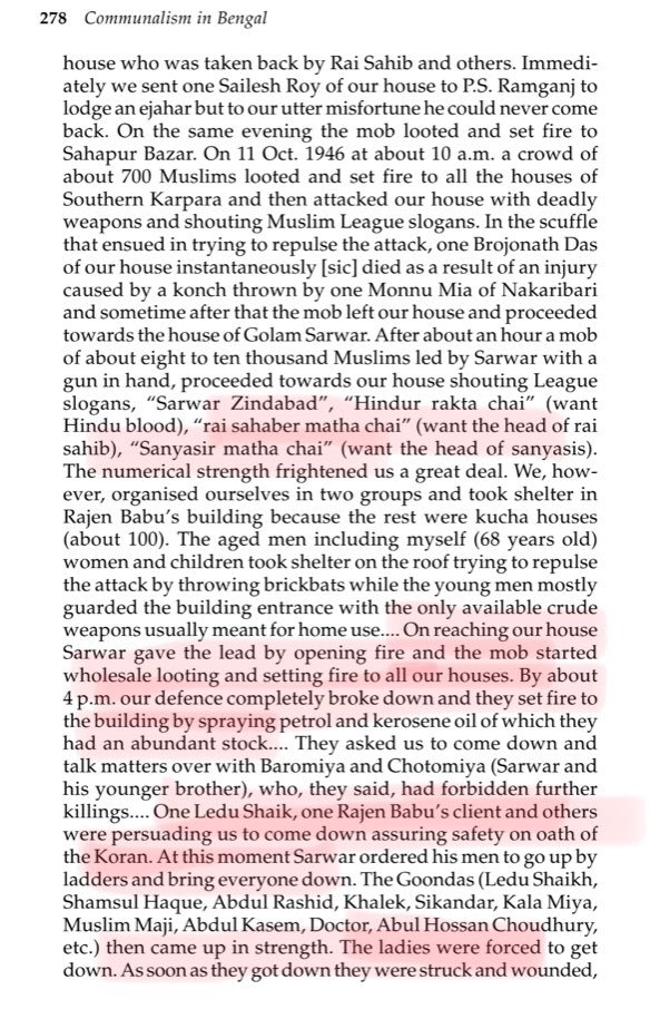 51/n As per eye witness accounts the Rioters were persuading to get people out of house by assuring safety at oath of Quran. But...they cheat the holy Quran too to kill Hindus but burn countries (Sweden) if a Kafir burns Quran... Hypocrites Source: Communalism in Bengal, 278