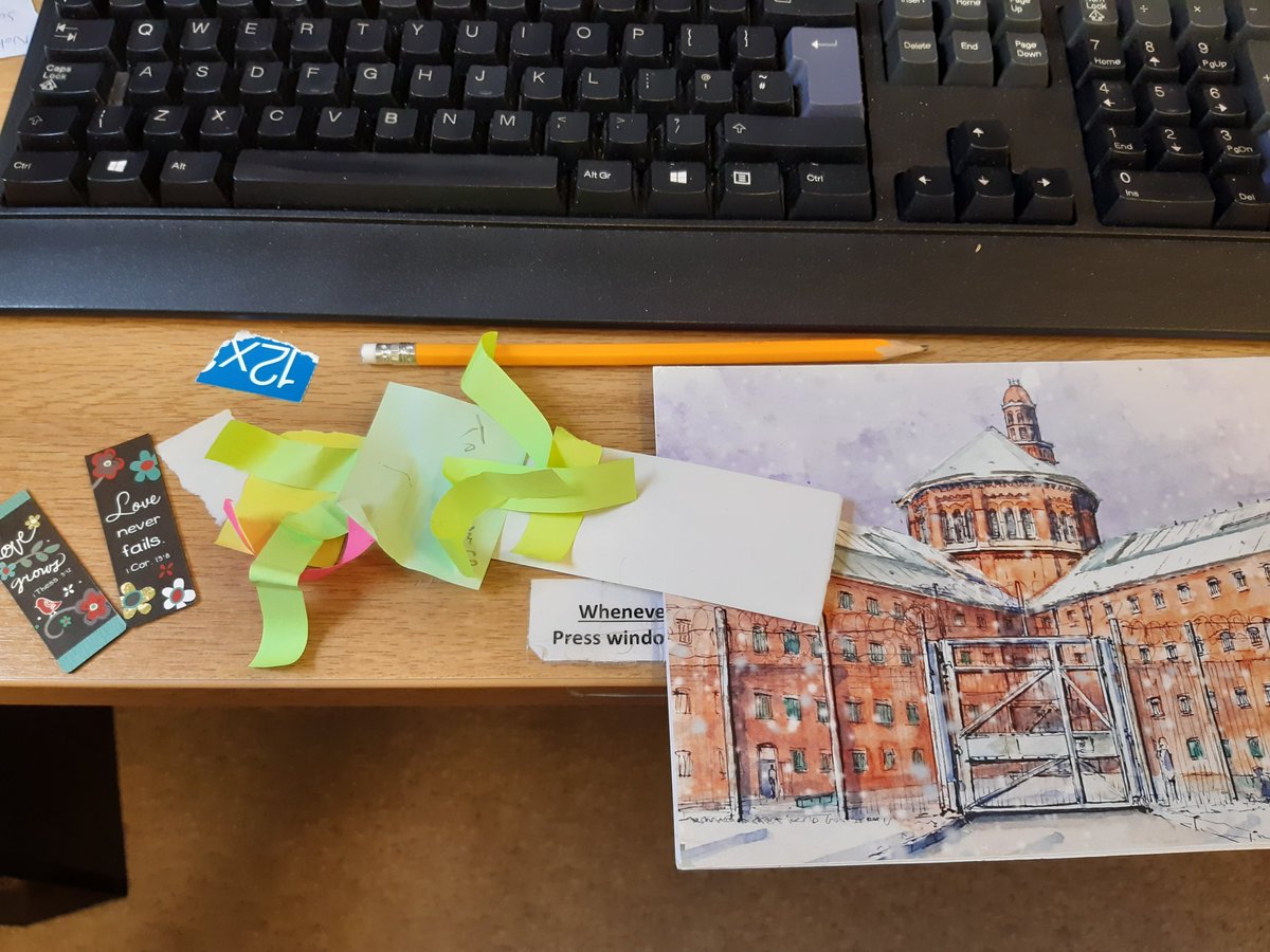 J_D_Stubbs's tweet photo. Made it to my first @NTC_Manchester coffee break since lockdown yesterday. A weird but welcome time, great to see people again.
Return of students also means return of library books, and 'bookmarks' - including a pencil &amp; Christmas card.

#OGHPhD #LibraryLife #NotABookmark https://t.co/Jilye15YmU