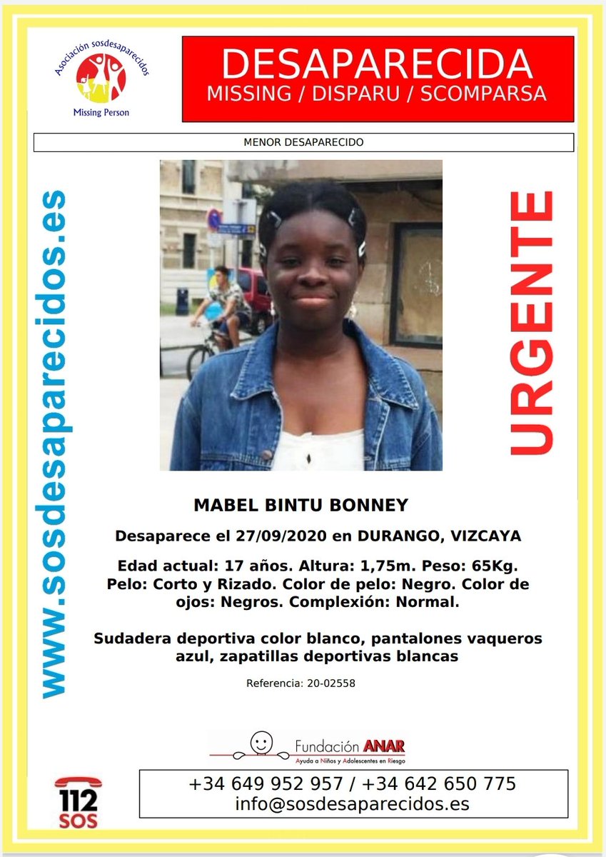 🆘#MUYURGENTE⚠️ 

Esta es Mabel, una #menor que ha #desaparecido en Durango #Bizkaia

Si la has visto llámanos
 ☎062
 ☎091
 ☎112