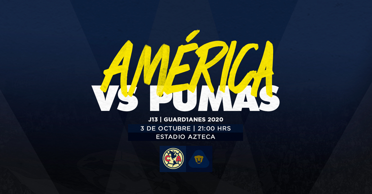 Investigación Cantidad de dinero Fiesta Club América on Twitter: "Próximo partido: Clásico Capitalino América vs  Pumas 🗓 | Sábado 3 de octubre 🕒 | 21:00 hrs #GUARD1ANES2020🏆 | Jornada  1⃣3⃣ 📺 | @TUDNMEX, @MiCanal5 y @TUDNUSA #SOMOSAMÉRICA 🦅  https://t.co/0lHm7CP6lT" / Twitter
