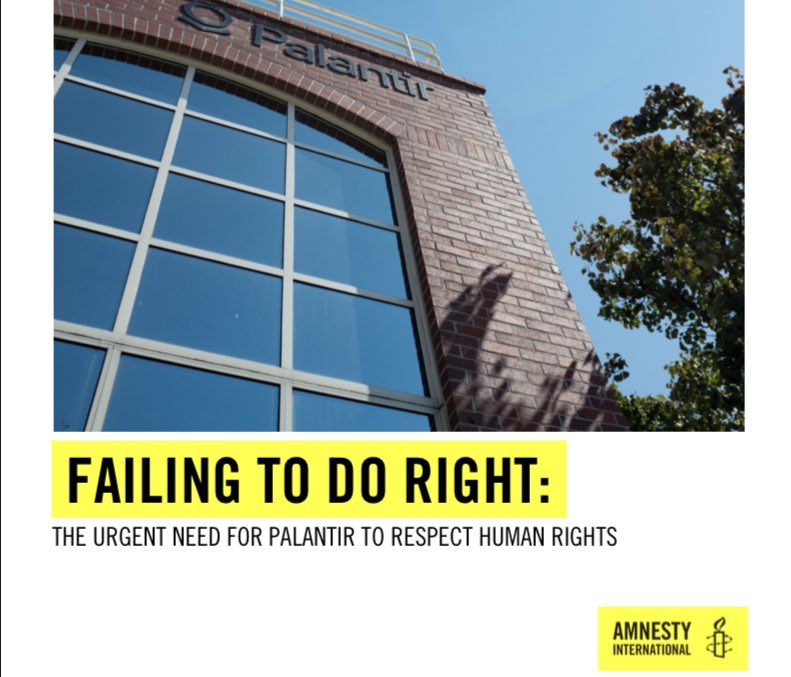“We could close our eyes & pretend that contrary to all the evidence,  #Palantir is a rights-respecting company or we can call this façade what it is: another company placing profit over people, no matter the human cost.” Michael Kleinman,  @amnestyusa on  #PalantirTechnologies.