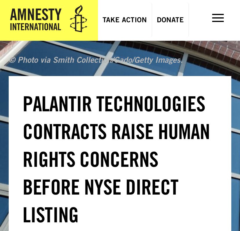 “We could close our eyes & pretend that contrary to all the evidence,  #Palantir is a rights-respecting company or we can call this façade what it is: another company placing profit over people, no matter the human cost.” Michael Kleinman,  @amnestyusa on  #PalantirTechnologies.