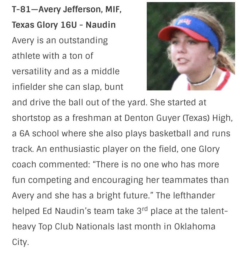 slappingschool's tweet photo. Congrats to one of our @slappingschool favorites @AveryJefferson_ on being ranked one of the top fastpitch players in the country by the softball experts @ExtraInningSB 

#speedkills #slapping #slapper #slappers #slappersorority #fastpitchsoftball #ncaasoftball #collegesoftball https://t.co/M1hkqKQYFv