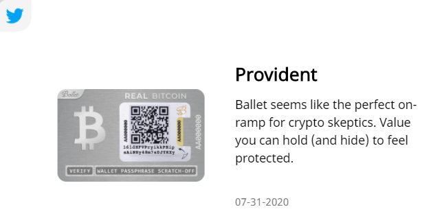 BalletCrypto's tweet photo. A Ballet physical cryptocurrency wallet is the easiest way to introduce #Bitcoin to new people.

#Crypto #Blockchain #DeFi https://t.co/jrem31mHhg