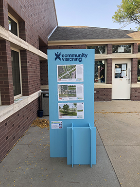 CommunityVisio2's tweet image. ISU interns road-tripped to Fairfax last Tuesday to install  kiosks showcasing design proposals by RDG Planning &amp;amp; Design. The kiosks are located in Fairfax Public Library courtyard. If you&apos;re in Fairfax, be sure to take a look! #CommunityVisioning2020 #CommunityDrivenDesign