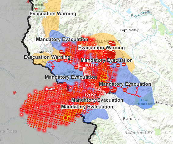 EVACUATIONS  #GLASSFIREAll mandatory evacuations & warnings remain in place. There have been new evacs put in place for Calistoga and Santa Rosa. Please refer to the following maps for informationNAPA   https://tinyurl.com/NapaEvacsClosures SONOMA   https://tinyurl.com/SoCoEvacMap1  8/15