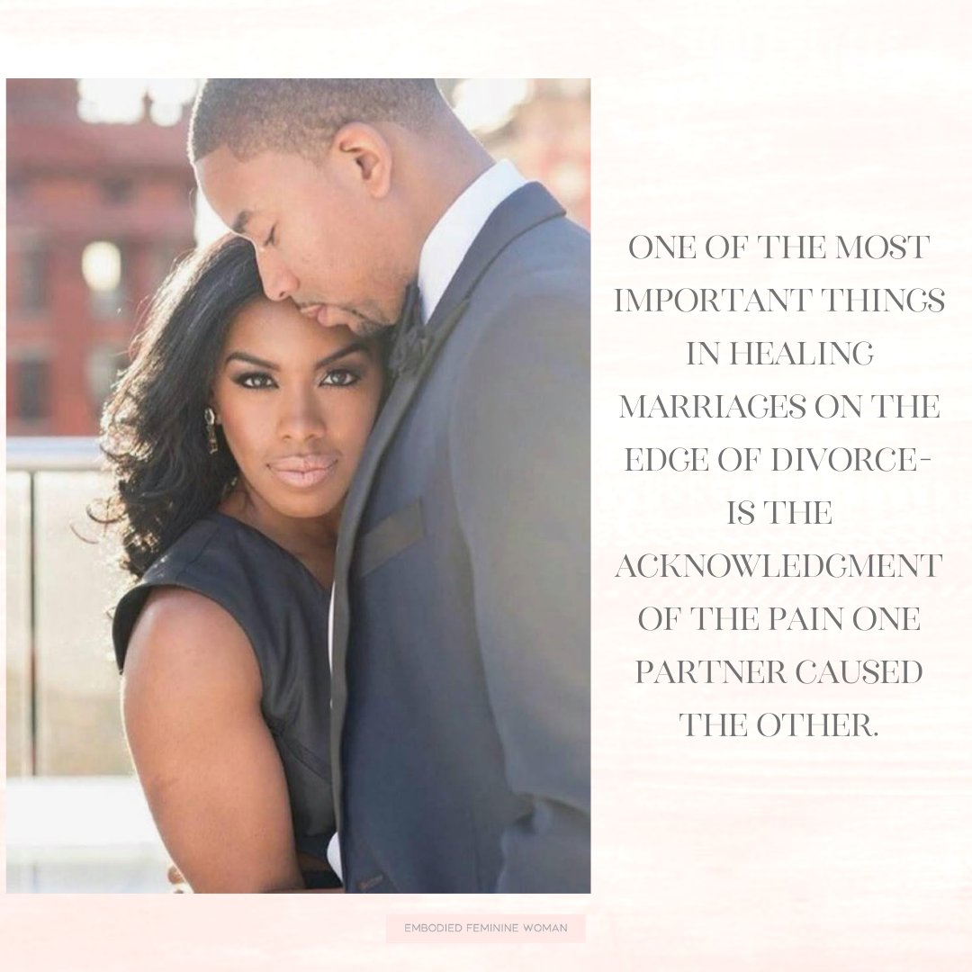 EmbodiedWoman's tweet photo. One of the most important things in healing marriages on the edge of divorce-
Is the acknowledgment of the pain one partner caused the other.
If even one partner minimizes the pain they caused- justifies it, rationalizes, tell the other they drove them to do it. https://t.co/jOA0LFgcsw