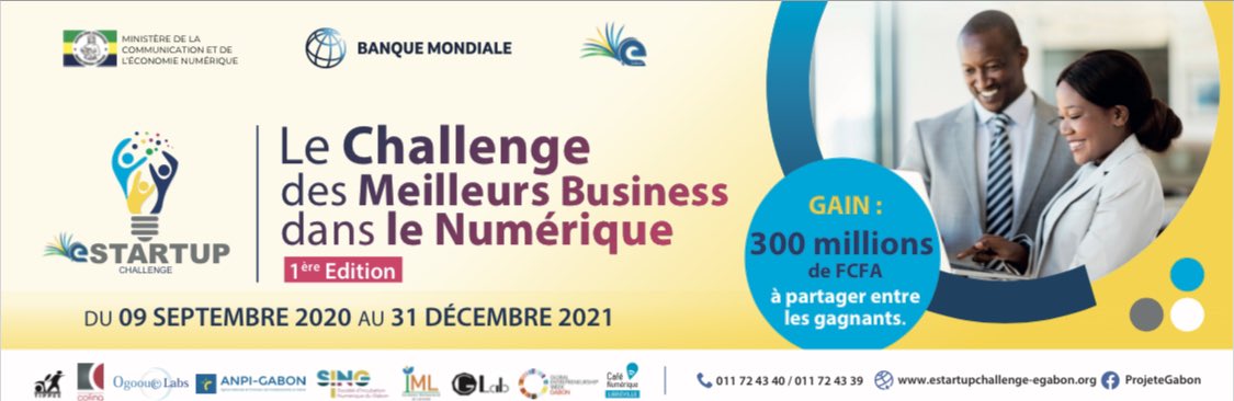 Inscrivez-vous sur estartupchallenge-egabon.org jusqu'au 31 octobre 2020 pour participer au #eStartupchallenge2020, le concours qui récompense les meilleurs business dans tous les secteurs d’activités en rapport avec le numérique. #ComGouv #Gabon
