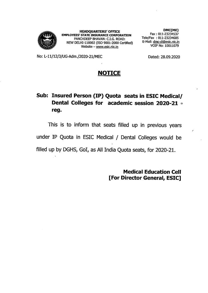 PawanKumarSir's tweet photo. #ESIC Quota seats to be treated as All India Quota seats for this academic year 2020-21.
Students of IP Quota are suggested that please make a strong unity to Challange this injustice.
#NEET2020
#NEET2ForEveryone https://t.co/pbGtOuF89C