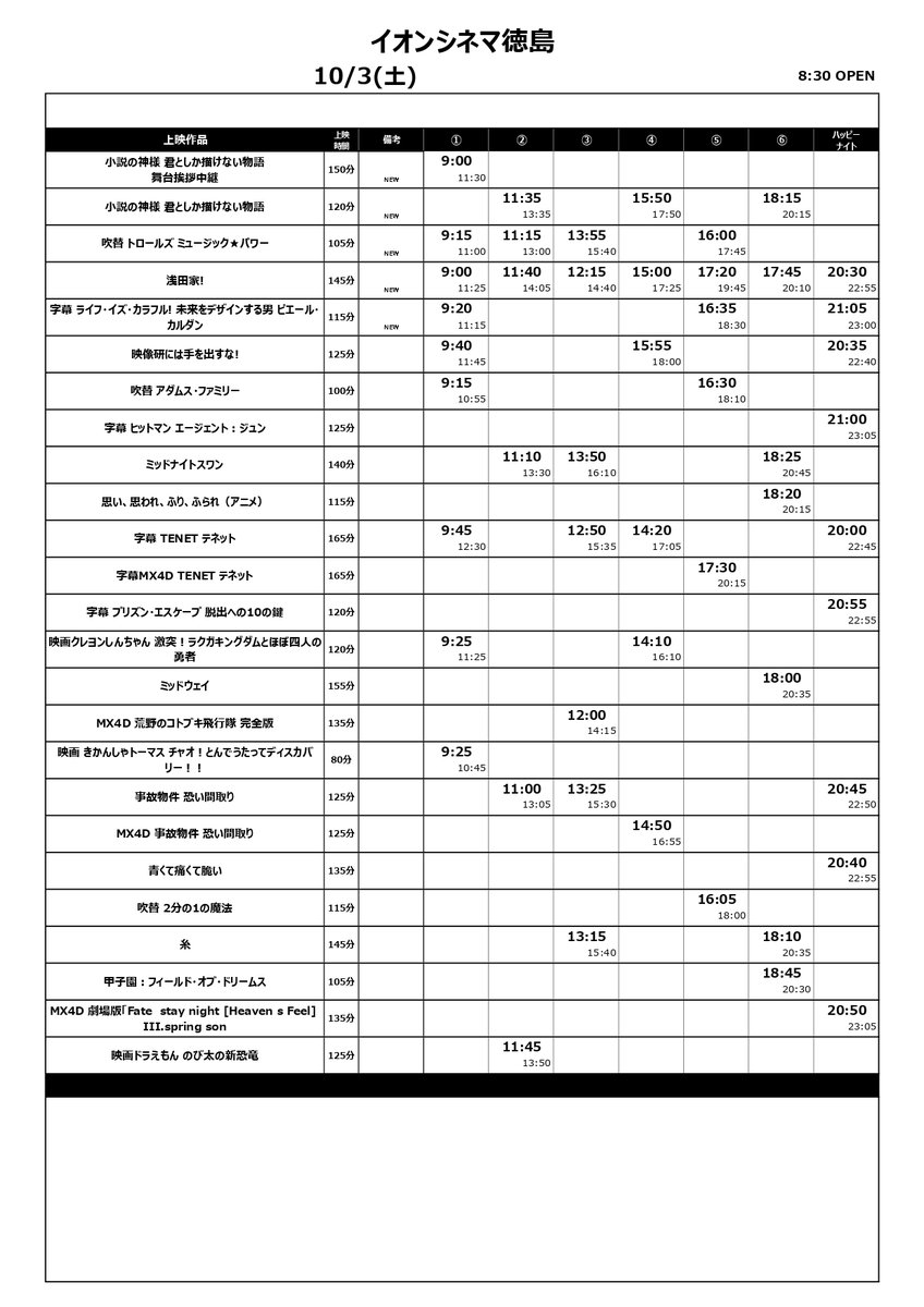 イオンシネマ徳島 على تويتر イオンシネマ徳島 10 2 金 10 8 木 上映スケジュールです 新作 浅田家 小説の神様 トロールズ ミュージック アワー ライフイズカラフル