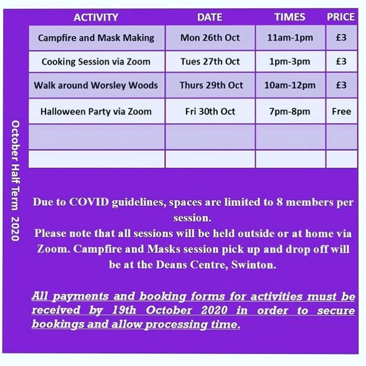 **October Half Term** Please get in contact with us for a booking form and more information by emailing info@youcan.me.uk