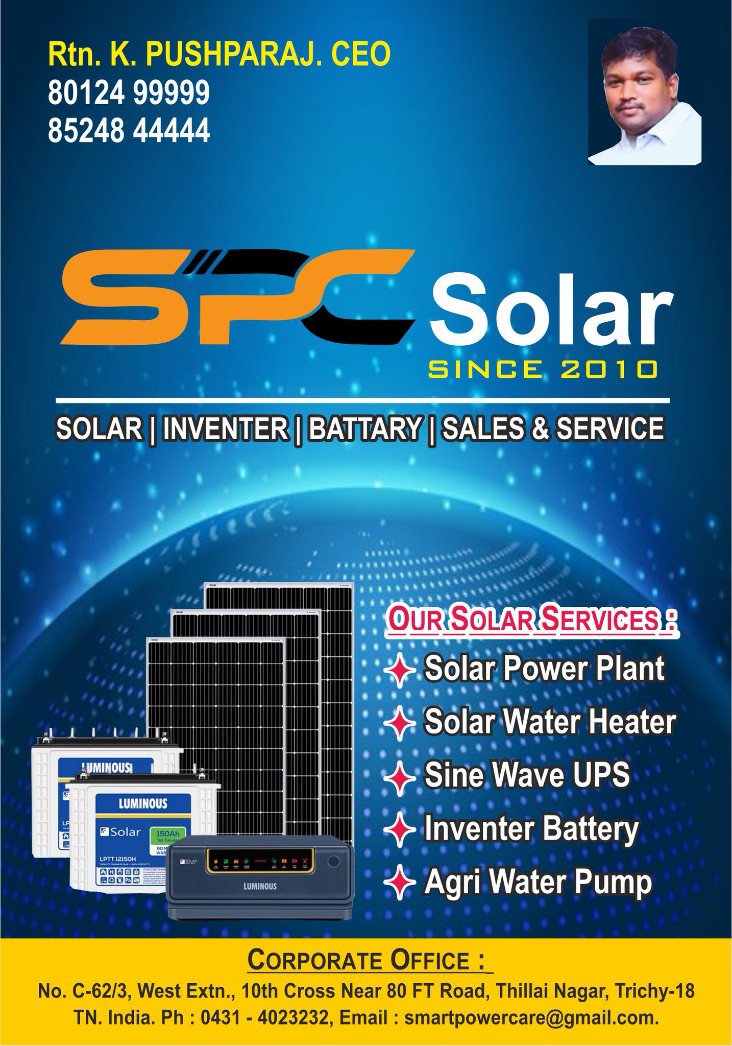 B2B Digital Marketing on X: Business Name: Spc Solar Contact No:  8012499999,8524844444 Email: smartpowercare@gmail.com Web:  https://t.co/iUtoX2j5ZB Address: No:62/3, West Extn, 10th cross near, 80BH  Road, Thillainagar, Trichy18 #spc#solar#trichy#B2B ...
