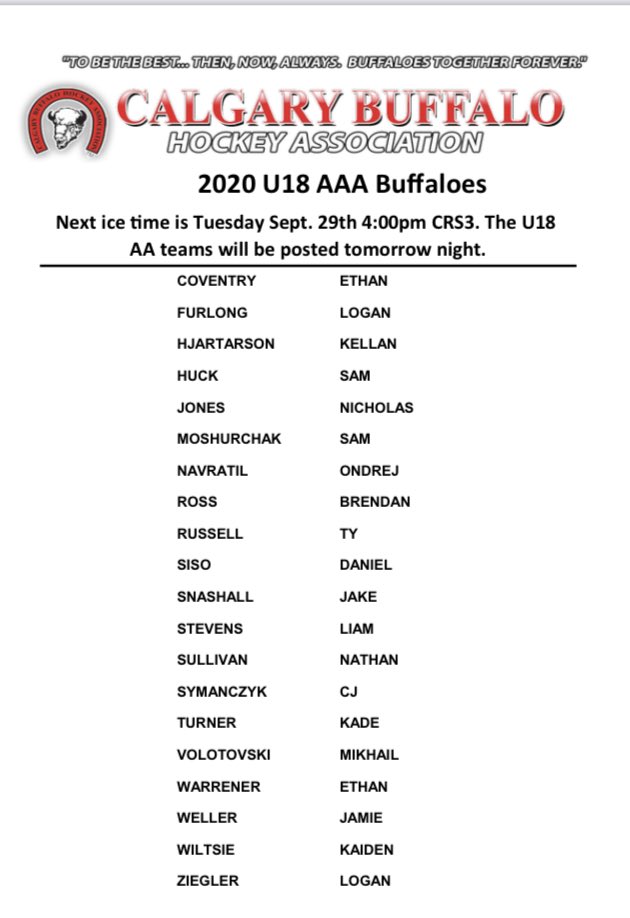 aaabuffs's tweet image. Calgary Buffaloes U18 AAA released their roster for the upcoming season