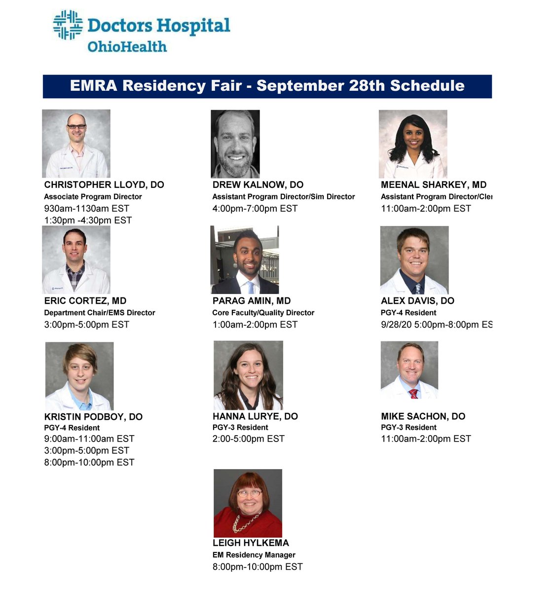 DoctorsEMres's tweet photo. The @emresidents #ResidencyProgramFair is in full swing today. Chat with our Assoc PD @ClloydM, APD @dkalnow @MdSharkattack Chief Resident @daviale44 and core faculty and residents @emreshanna @kpodboy #EMS Director #Quality Director 
#EMBound #medicalstudent https://t.co/9C6Q7cBVTF