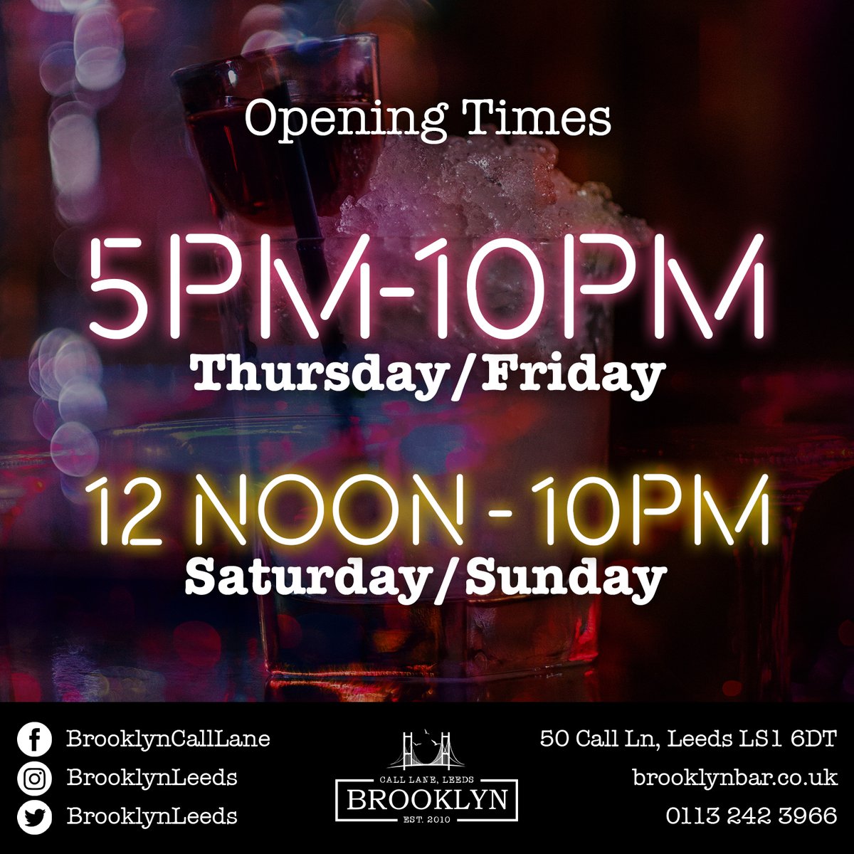Are you looking to make your evenings more worthwhile? Why not get your hands on one of our outstanding cocktails 🥰

Book your next spot with us by visiting our website - Walk in's also welcome: brooklynbar.co.uk 📲

#BrooklynBar #Leeds #CallLane