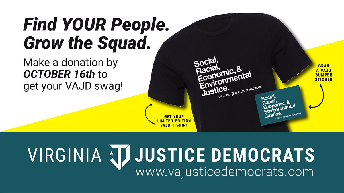 VAJusticeDems's tweet photo. Morning! It’s rough out there &amp; we have A LOT of work to do. @VAJusticeDems are here with you for the long haul. We’re organizing in #Virginia in all levels of #VAgov We need your help. Donate by 10/16 and grab a shirt—find your people. #vajd #growthesquad
https://t.co/4EYYsegU0r https://t.co/ZEuvb1OuSP