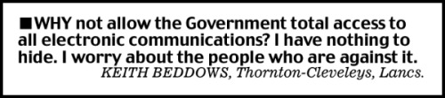 NUMBER 19: "Why not allow the Government total access to all electronic communications? I have nothing to hide."