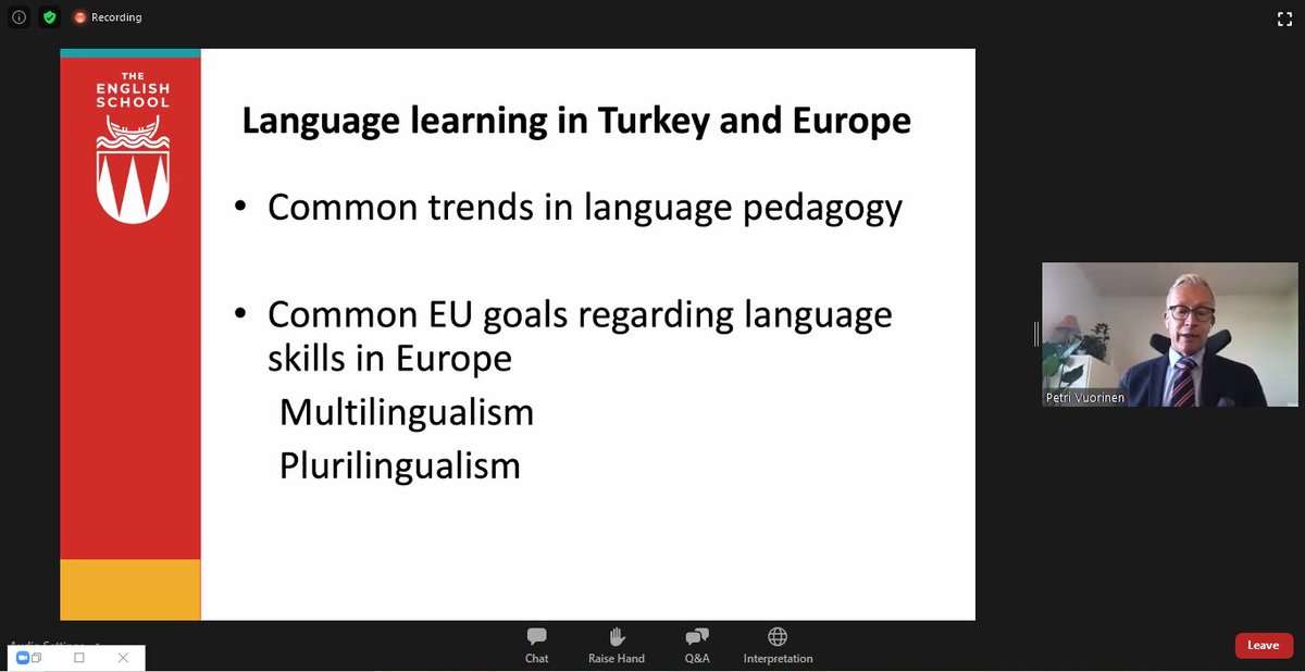 DiaLinguaEU's tweet photo. Sayın Petri VUORIENEN yabancı dil eğitiminde Türkiye ve AB ülkeleri arasındaki benzerlikleri ve farklılıkları anlattığı sunumuyla bizlerle, haydi sen de bize katıl! 👇
Zoom Id: 99285221730
Zoom Password: 19pAcM
@TOZOK1951 @ECNAIS @DiyalogProjesi @ABBaskanligi https://t.co/j1cSz6pIbg