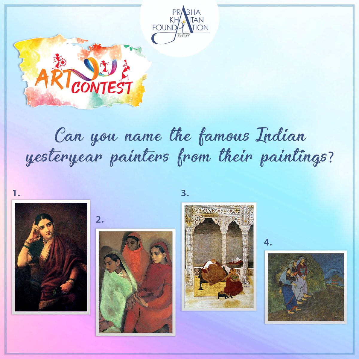 FoundationPK's tweet photo. #ARTCONTESTALERT
Theme: Paintings
Can you name the famous Indian yesteryear painters from their paintings?
Hint: Look at the pictures!
RULES:
1. Follow @FoundationPK
2. RT & tag 3 friends
3. Use #PKFArtContest
4. India only
5. Closes 6pm, Oct 2
6. Win vouchers https://t.co/6IRFlksQp1