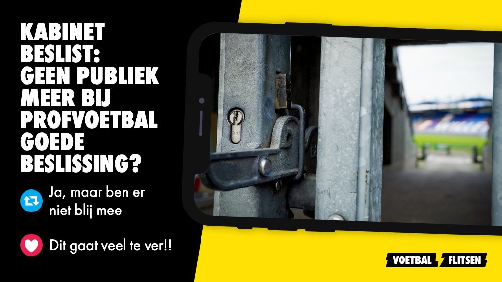 FCVideoNED's tweet photo. Kabinet beslist: geen publiek meer bij profvoetbal.
Een goede beslissing? #eredivisie #knvb #voetbal https://t.co/fPfKlotGi9