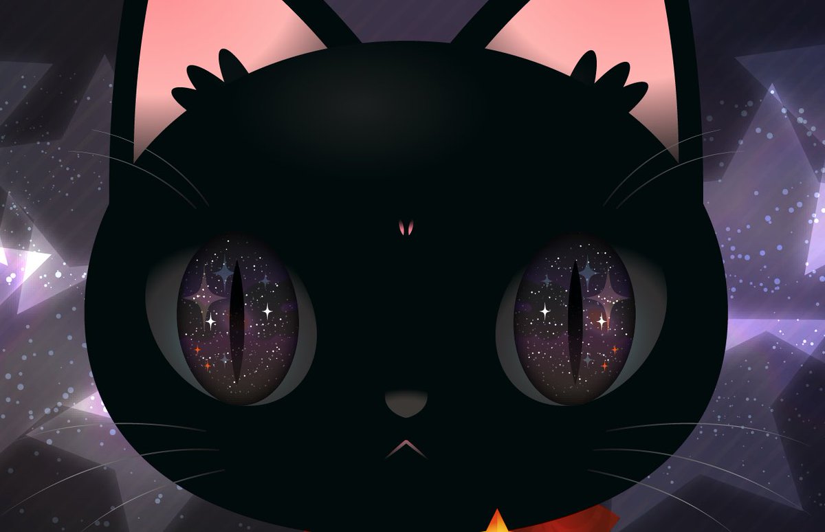 これはPC版のIllustratorで描いた「目の中に宇宙を持つ猫ちゃん」です✨
#adobeillustrator #adobe 
#イラレマンアウトライン大会 