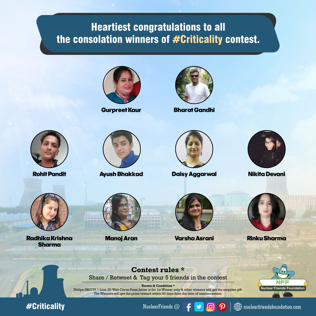#ContestAlert
Heartiest congratulations to all the consolation winners of #Criticality contest. 

Reach us @ nuclearfriendsfoundation.com
#Contest #like #Share #comment #chance #Win #prizes #Today #goodluck #giveaway #competition #ContestEntry  #giveaways  #AatmaNirbharBharat