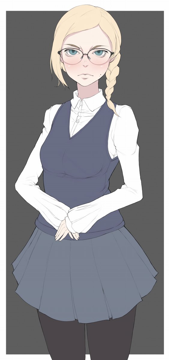 きんぱつメガネ色塗り中 主任のイラスト