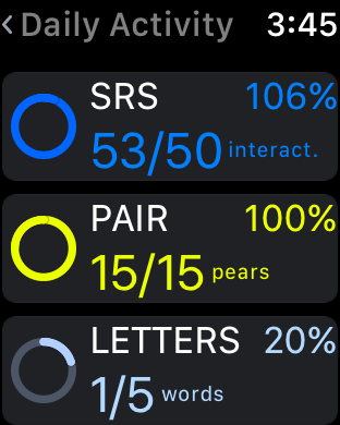 FlashcardsNKO's tweet photo. 3.3.8 sneak peek. The #AppleWatch app gets a lot of important improvements and additions. Here a few screenshots of a new activity ring that helps build healthy study habits. #edtech https://t.co/iP5lK55d1r