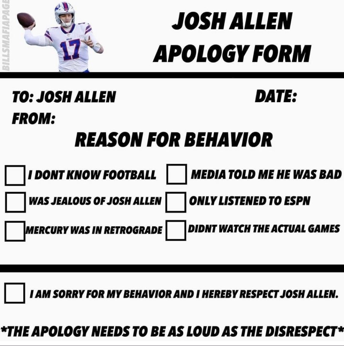 KayleighShae's tweet image. This is amazing. Y’all didn’t take the time to learn his story... fill it out! @JoshAllenQB #stayshungry