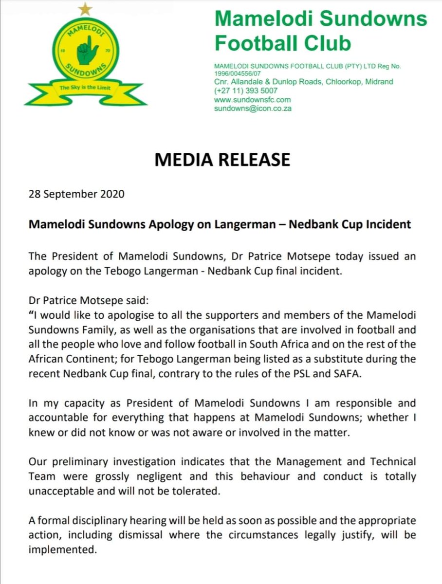 Mlandzeni1's tweet photo. Somebody must be fired for this embarrassment President. Good on you President Motsepe
#Sundowns
#Masandawana
#Langerman
#NedbankCup2020 https://t.co/gfqTKaUmAR