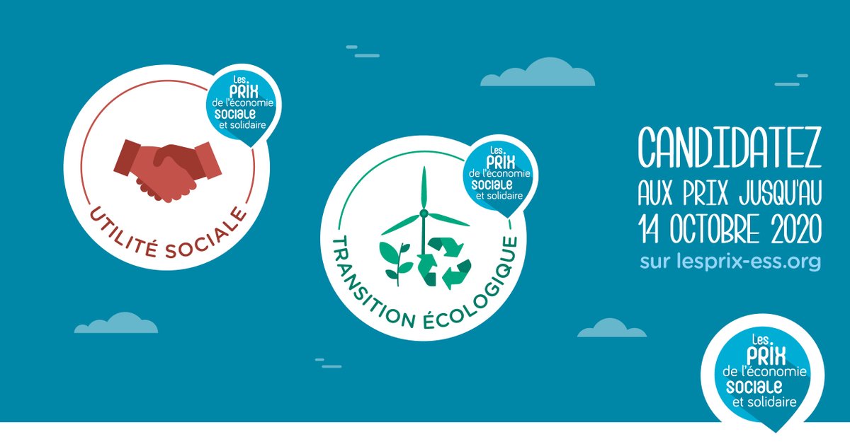 lelabo_ess's tweet photo. 📣 Acteurs ou actrices de l’#ESS, vous menez une #initiative exemplaire en terme d’utilité sociale ou de #transition #écologique ? Vous avez jusqu’au 14 octobre pour participer au Prix de l’économie sociale et solidaire d’@ESS_France 👏🏼 https://t.co/4F3L468B7k https://t.co/VbSXvfCCtR