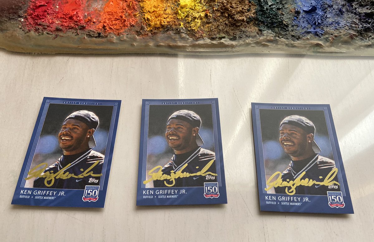 GraigKreindler's tweet photo. Follow me and retweet this before 9:00 PM EDT on Friday, October 2nd and I'll pick three random winners. Each will receive a Ken Griffey Jr @Topps card signed by the guy who painted it (me)! https://t.co/UIchrEAniW