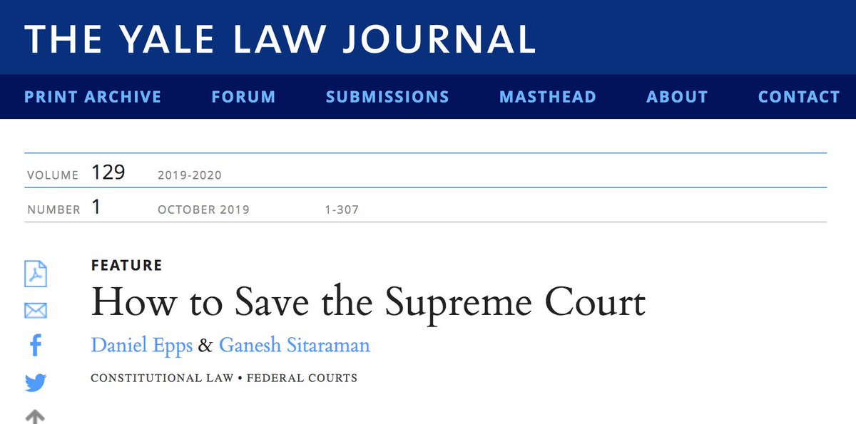 SUPREME COURT REFORM 101: As a law prof who came up w/ Scotus reforms discussed by multiple pres candidates, I often get asked what proposal is best. So for the next week, I’ll discuss one proposal a day. Today’s topic: expanding the size of the Court. A thread! 1/