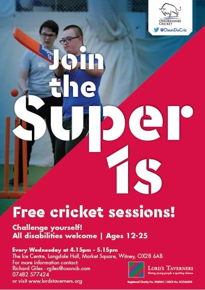 FREE- Disability cricket!  
Every Wednesday from the 7th of October 4:15 - 5:15
@OxonDisCric
