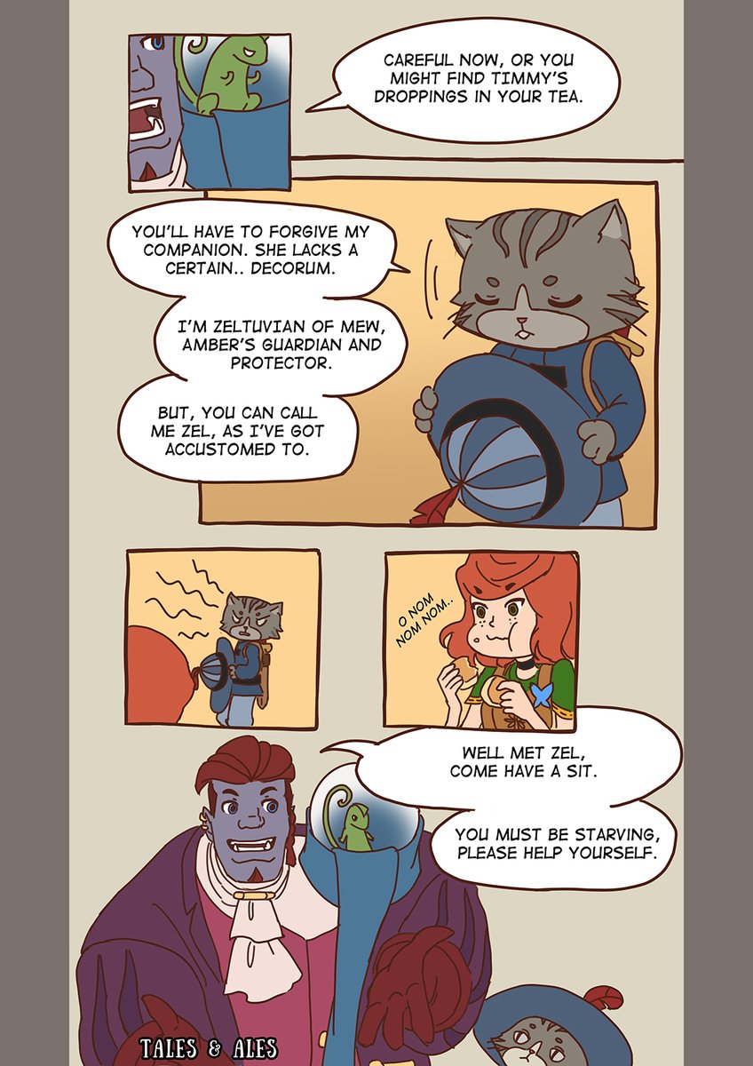 Tales &amp; Ales' Pages 45-48 are here!

Read the comic as how we intended at Webtoons, link in our profile.

#comics #comic #comicart #webcomic #dnd #dungeonsanddragons #webtoon #fantasy #fantasyart #story #art #amber #redhead #cat #cats #felis #tapas #tapastic #dndmemes #ogre #bard