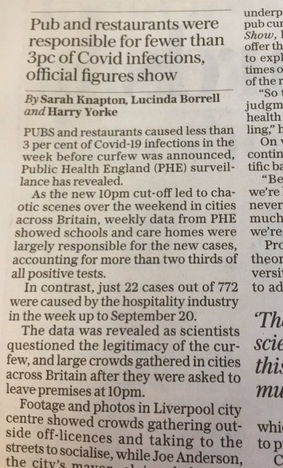 UKHospKate's tweet image. This is last week’s PHE figures - not mine. Mine are that revenues are down 29% over the last week and 560,000 redundancies forecast. That’s the trade off and why support is needed now to support those businesses closed or restricted to bear down on these infections